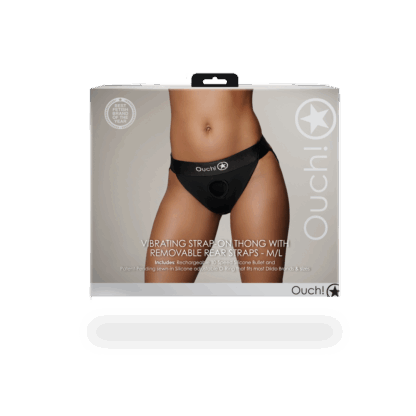 Vibrerende Strap-on Thong met Verwijderbare Butt Straps - M/L - Zwart - Afbeelding 3