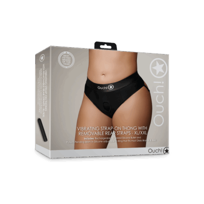 Vibrerende Strap-on Thong met Afneembare Butt Straps - XL/XXL - Zwart - Afbeelding 2