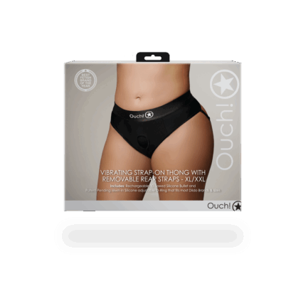 Vibrerende Strap-on Thong met Afneembare Butt Straps - XL/XXL - Zwart - Afbeelding 3