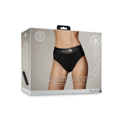 Vibrerende Strap-on Thong met Verwijderbare Butt Straps - XS/S - Zwart - Afbeelding 2