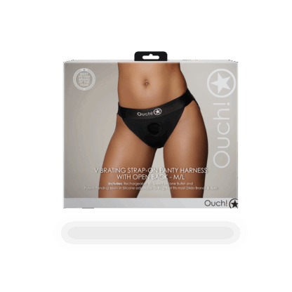 Vibrerende Strap-on Panty Harnas met Open Rug - M/L - Zwart - Afbeelding 3