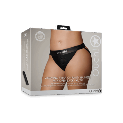 Vibrerende Strap-on Panty Harness met Open Rug - XL/XXL - Zwart - Afbeelding 2