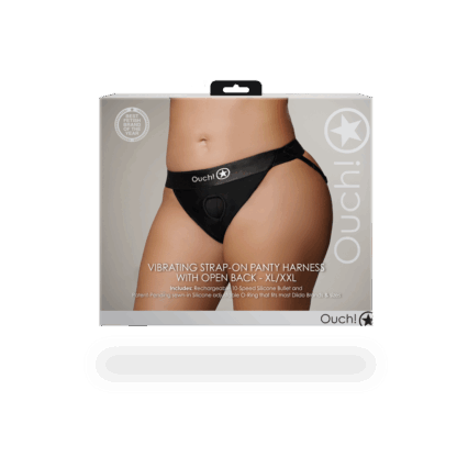 Vibrerende Strap-on Panty Harness met Open Rug - XL/XXL - Zwart - Afbeelding 3
