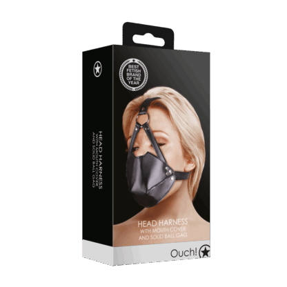 Hoofdbeugel met Mondmasker en Stevige Ballgag - Zwart - Afbeelding 2