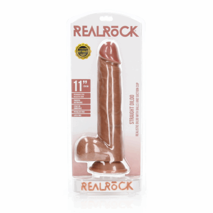 Rechtdoorlopende Realistische Dildo met Ballen en Zuignap - 11 / 28 cm - Afbeelding 2