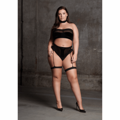 Ananke XII - Drie Delen met Choker, Bandeau Top en Pantie met Garters - Plus Size - Afbeelding 6