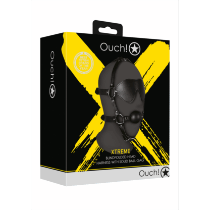 Blindfolded Head Harness met Solid Ball Gag - Zwart - Afbeelding 2