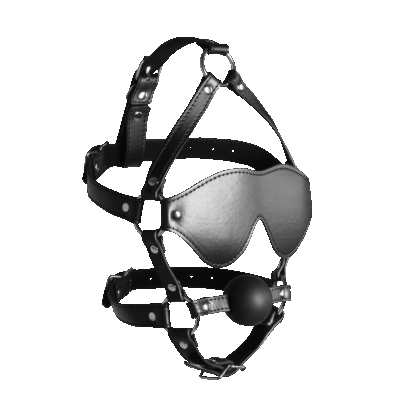 Blindfolded Head Harness met Solid Ball Gag - Zwart - Afbeelding 4