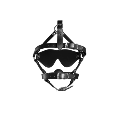 Blindfolded Head Harness met Solid Ball Gag - Zwart - Afbeelding 6