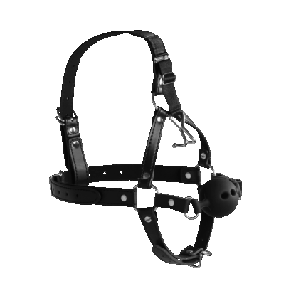 Hoofdharnas met ademende ball gag en neus haken - Zwart - Afbeelding 4