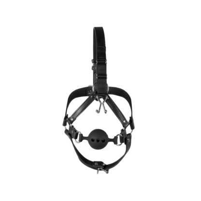 Hoofdharnas met ademende ball gag en neus haken - Zwart - Afbeelding 5
