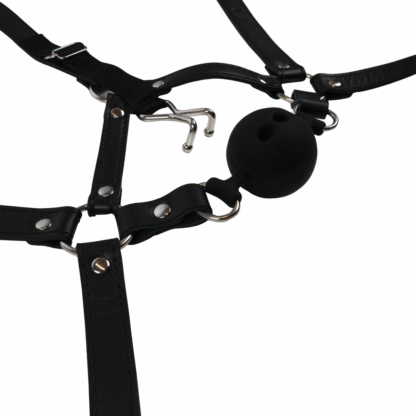 Hoofdharnas met ademende ball gag en neus haken - Zwart - Afbeelding 7