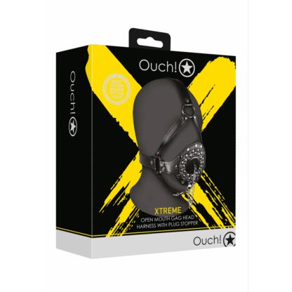 Open Mouth Gag Hoofdharnas met Plug Stopper - Zwart - Afbeelding 2