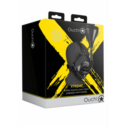 Open Mouth Gag Hoofdband met Trechter - Zwart - Afbeelding 2