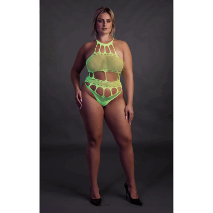Body met Griekse Halslijn - Plus Size - Neon Groen - Afbeelding 4