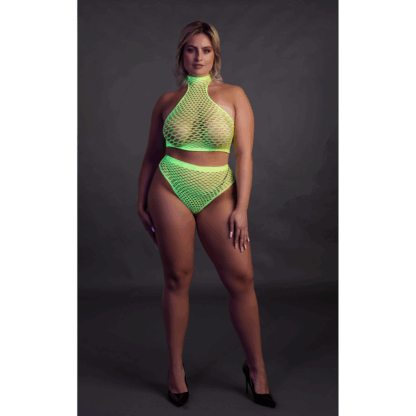 Turtle Neck en High Waist Slip - Plus Size - Neon Groen - Afbeelding 4