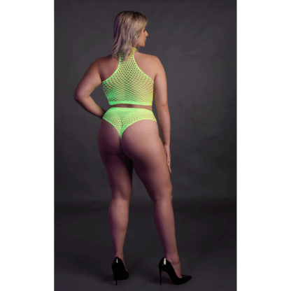 Turtle Neck en High Waist Slip - Plus Size - Neon Groen - Afbeelding 5