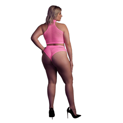 Turtleneck en Hoge Taille Slip - Plus Size - Neon Roze - Afbeelding 3