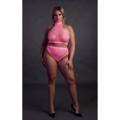 Turtleneck en Hoge Taille Slip - Plus Size - Neon Roze - Afbeelding 4
