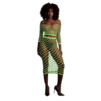 Langsleeve Crop Top en Lange Rok - One Size - Neon Groen