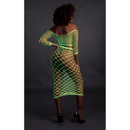 Langsleeve Crop Top en Lange Rok - One Size - Neon Groen - Afbeelding 5