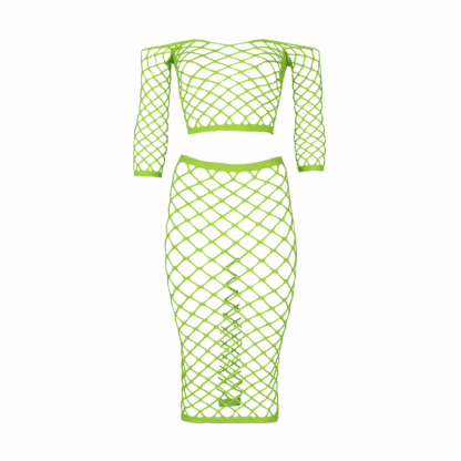 Langsleeve Crop Top en Lange Rok - One Size - Neon Groen - Afbeelding 6
