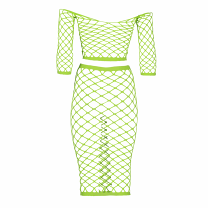 Langsleeve Crop Top en Lange Rok - One Size - Neon Groen - Afbeelding 7