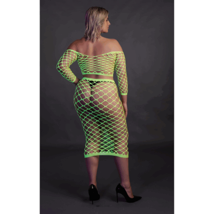 Langermige Crop Top en Lange Rok - Plus Size - Neon Groen - Afbeelding 5