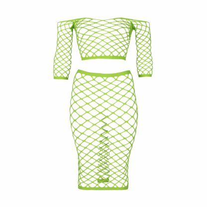 Langermige Crop Top en Lange Rok - Plus Size - Neon Groen - Afbeelding 6