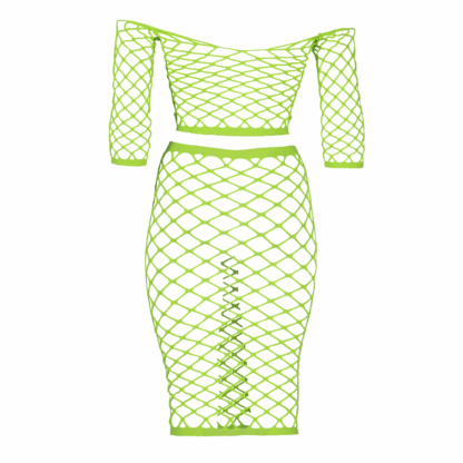 Langermige Crop Top en Lange Rok - Plus Size - Neon Groen - Afbeelding 7