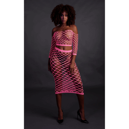 Langarm Crop Top en Lange Rok - One Size - Neon Roze - Afbeelding 4