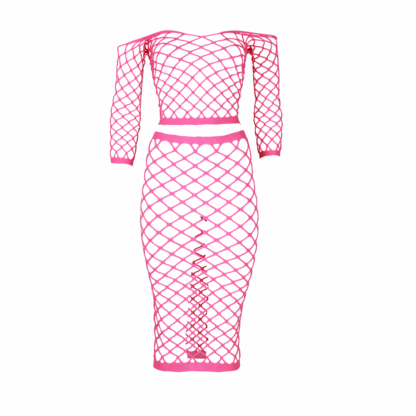 Langarm Crop Top en Lange Rok - One Size - Neon Roze - Afbeelding 7