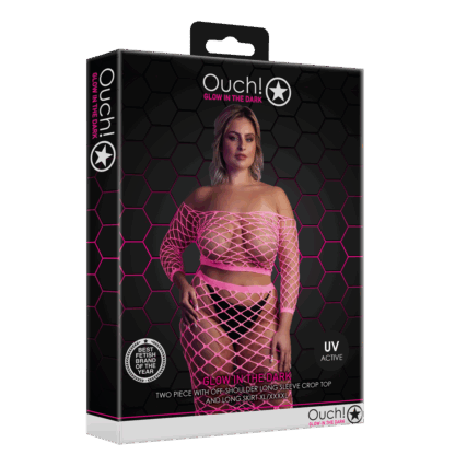 Langemouwen Crop Top en Lange Rok - Plus Size - Neon Roze - Afbeelding 2