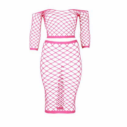 Langemouwen Crop Top en Lange Rok - Plus Size - Neon Roze - Afbeelding 6