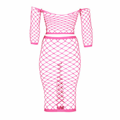 Langemouwen Crop Top en Lange Rok - Plus Size - Neon Roze - Afbeelding 7