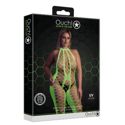 Bodystocking met Halterneck - Plus Size - Neon Groen - Afbeelding 2