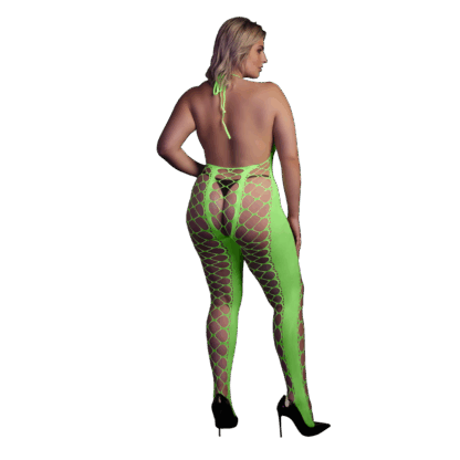 Bodystocking met Halterneck - Plus Size - Neon Groen - Afbeelding 3