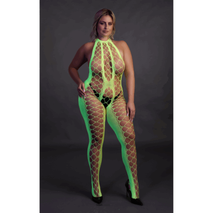 Bodystocking met Halterneck - Plus Size - Neon Groen - Afbeelding 4