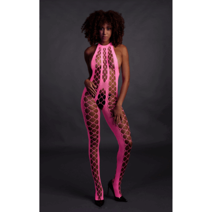 Bodystocking met Halterneck - One Size - Neon Pink - Afbeelding 4