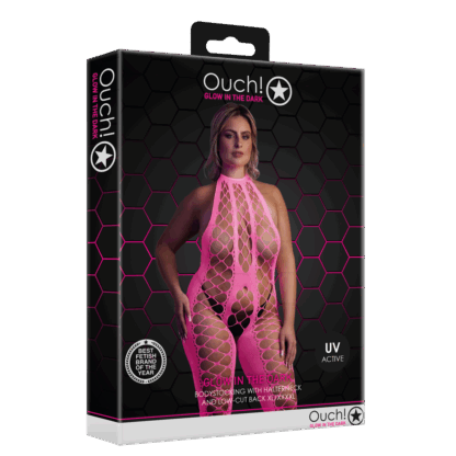 Bodystocking met Halterneck - Plus Size - Neon Roze - Afbeelding 2