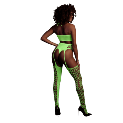 Twee Delige Set met Crop Top en Kousen - One Size - Neon Groen - Afbeelding 3