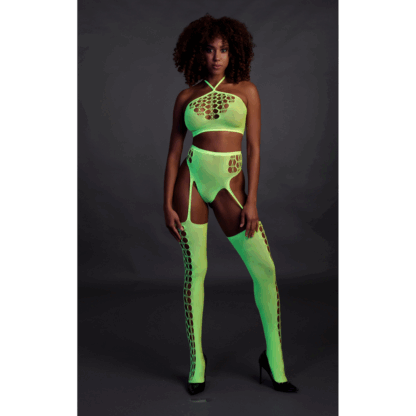 Twee Delige Set met Crop Top en Kousen - One Size - Neon Groen - Afbeelding 4