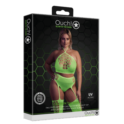 Twee-delige set met crop top en kousen - Plus Size - Neon Groen - Afbeelding 2
