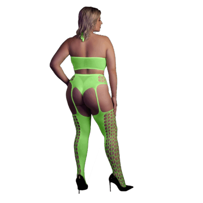 Twee-delige set met crop top en kousen - Plus Size - Neon Groen - Afbeelding 3