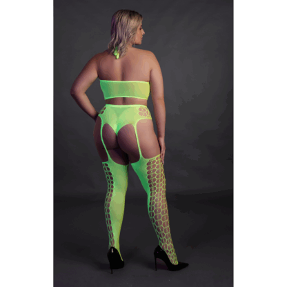 Twee-delige set met crop top en kousen - Plus Size - Neon Groen - Afbeelding 5
