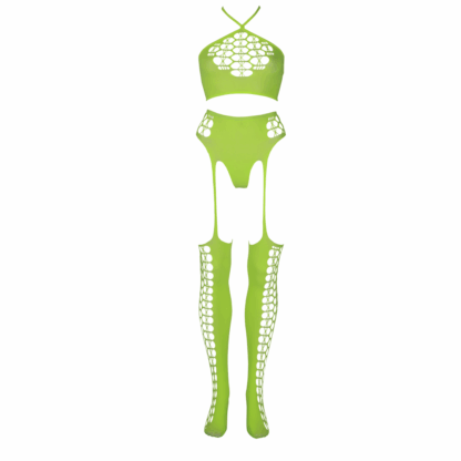 Twee-delige set met crop top en kousen - Plus Size - Neon Groen - Afbeelding 6