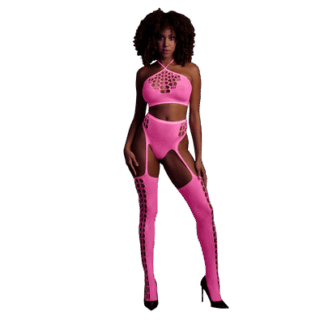 Twee-delige set met crop top en kousen - Één maat - Neonroze