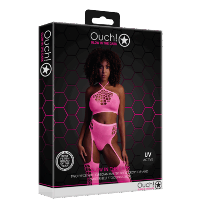Twee-delige set met crop top en kousen - Één maat - Neonroze - Afbeelding 2