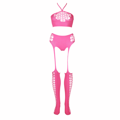 Twee Delige Set met Crop Top en Kousen - Plus Size - Neon Roze - Afbeelding 6
