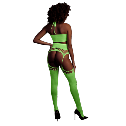 Twee-delige set met crop top en panty - One size - Neon groen - Afbeelding 3